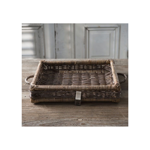 Bandeja Rectangular Tejida de Ratán con Color Natural-Bandejas Tejidas de Ratán Cestas Bandeja de Servicio de Madera de Mimbre - Product Image 3
