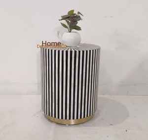 Tabouret rond moderne majestueux en os incrusté, écologique, avec incrustation de nacre pour des accents élégants dans la chambre à coucher - Product Image 3