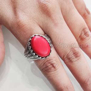 Anillo de Plata de Ley 925 para Hombre con Coral Rojo Natural, Todas las Tallas, Estilo Otomano, Regalo de Aniversario o Navidad, Venta al Por Mayor - Product Image 5