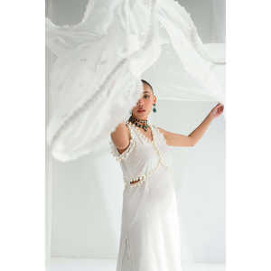 Conjunto de traje de tela Schiffli sin coser de 3 piezas en color blanco para mujer - Product Image 2