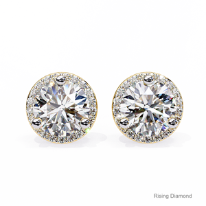 Pendientes de Halo de diamante cultivado en laboratorio de corte redondo de 1,1 quilates Regalo de aniversario de oro amarillo certificado CVD - Product Image 2