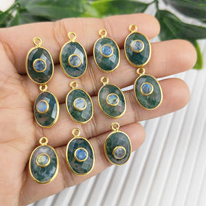 Pendentif double pierre en cristal et strass de forme ovale, argent sterling plaqué or, serti de pierres précieuses, bijou de charme - Product Image 5