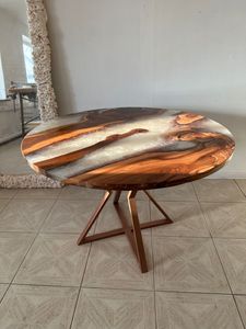 โต๊ะกาแฟทรงกลมอีพ็อกซี่, โต๊ะกาแฟห้องนั่งเล่นเรซิ่นไม้, โต๊ะข้างโซฟาเรซิ่นอีพ็อกซี่ทำมือ - Product Image 3