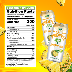 VINUT Bebida de jugo de piña con pulpa 490ml Variedad de sabores, sin azúcar, Etiqueta Privada, OEM/ODM, precio de fábrica, muestra gratis - Product Image 6