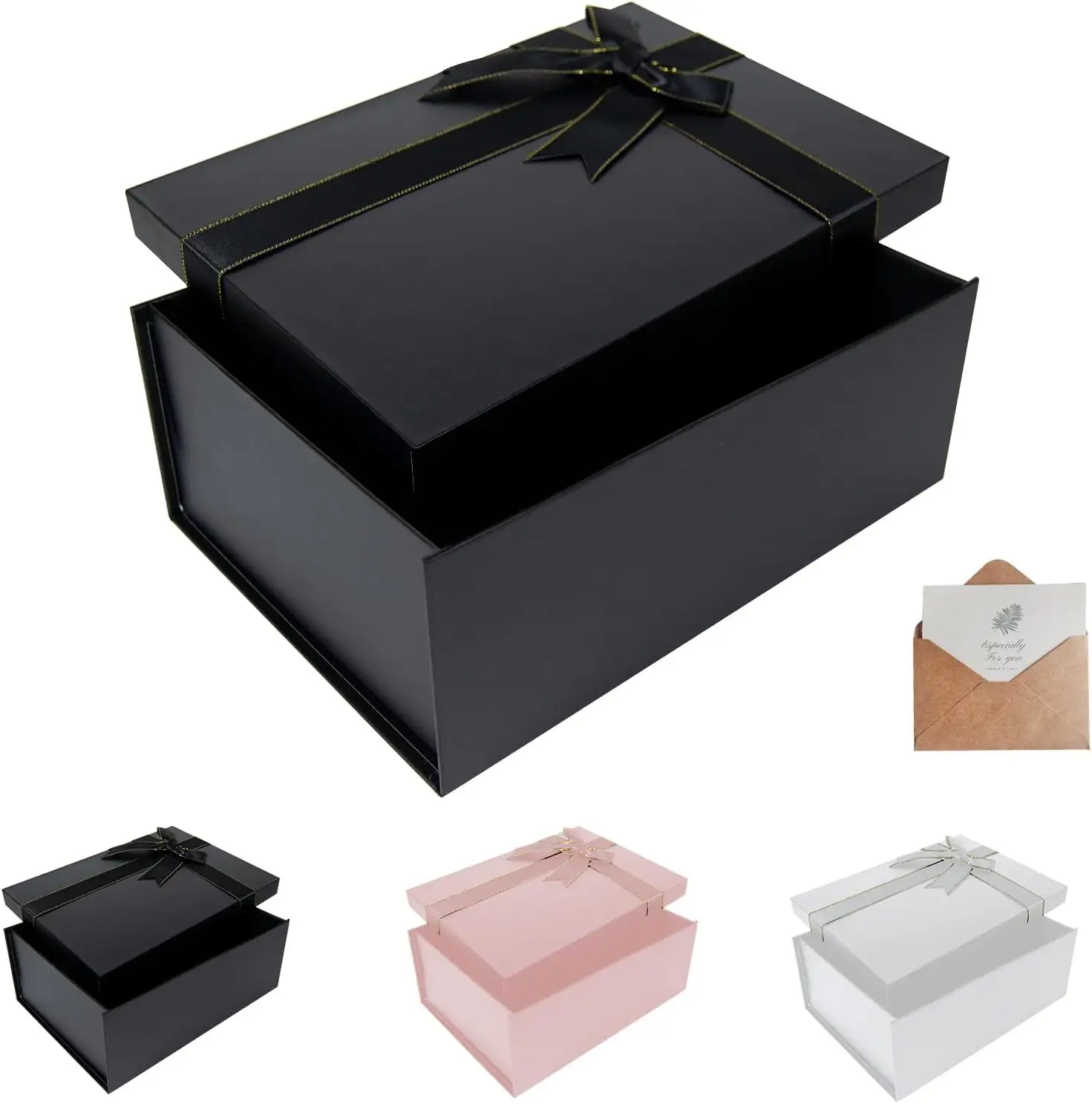 Black Gift box with Lid Gift Jewelry Package Box with Greeting Cards Suitable for Storing Your Gifts on Birthdays Christmas