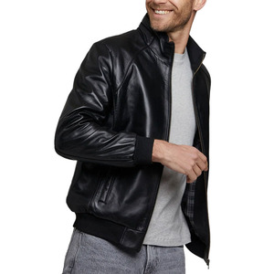 Veste en cuir véritable originale pour hommes Veste d'extérieur en cuir de moto style bombardier à fermeture éclair à la mode pour hommes - Product Image 5