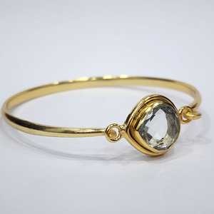 Plata de Ley 925 chapada en oro calidad AA facetado cuarzo transparente piedra preciosa hecho a mano diseñador Vintage brazalete - Product Image 4