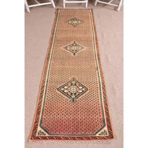 Turkish Vintage Rug 2.4x9 ft, <b>Brown</b> Floral <b>Wool</b> Rug - Product Image 1