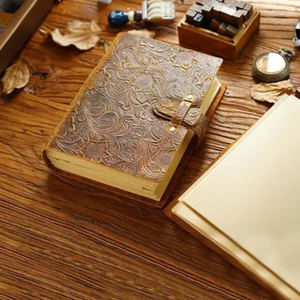 Antique Brown Leather Promotional Notebook with Embossed <b>Garden</b> Flower Sketches Handcrafted Deckle Edge <b>Journal</b> for Writings - Product Image 3