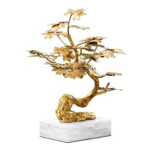 Bonsai Plant Designer Escultura hecha de metal de calidad superior chapada en oro de alto grado con base de mármol blanco de proveedor indio - Product Image 1