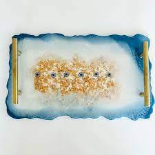 Plateau de service en résine époxy exclusive avec un artisanat artistique fait à la main, plateau de service en résine époxy décoratif avec un design unique fait à la main - Product Image 5