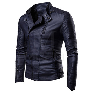 Chaqueta de cuero de piel de vaca de Color sólido de diseño personalizado para hombre, cortavientos de estilo callejero con cuello levantado para ropa de calle o trabajo - Product Image 1