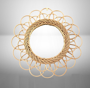 Miroir mural décoratif en rotin et jute à fleurs au design antique Miroir mural en rotin à cadre décoratif pour les couloirs - Product Image 1