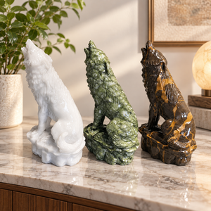 Figurine de loup hurlant en cristal sculpté à <span class=keywords><strong>la</strong></span> main de 25 cm, statue de loup en pierre précieuse polie, sculpture animale pour <span class=keywords><strong>la</strong></span> décoration de <span class=keywords><strong>la</strong></span> maison et les cadeaux - Product Image 2