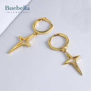 Pendientes colgantes de estrella de cuatro puntas chapados en oro de 18 quilates de plata de ley 925 hechos a mano, joyería de boda estilo Hip Hop para hombre, moissanita - Product Image 2