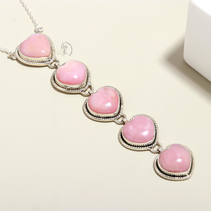 Handmade <b>Heart</b> Cut Bezel Setting Pink Opal Gemstone <b>Necklace</b> Sterling <b>Silver</b> Large Gemstone Pendant <b>Necklace</b> Boho Gift For Women - Product Image 4