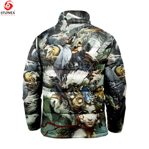 Custom Men's Puffy <b>down</b> Jacket Winter Outdoor Canvas Fabric Fashion Street Style with Stand Collar and Color Block Print - Product Image 2