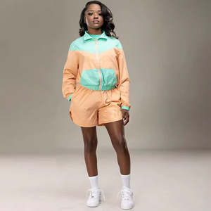 Ropa informal de moda para mujer, chándal cortavientos, chaqueta y pantalones cortos con cremallera de Color, chándal cortavientos de gran tamaño de nailon 100% para hombre - Product Image 3