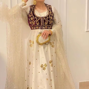 Beautiful-Anarkali Pant with Dupatta Dress Embellished with Zari Embroidery Work Lace Button Decoration Parties Weddings 2024 - Product Image 1
