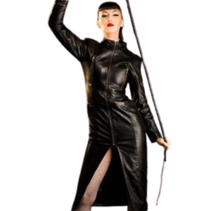 Leather Oppressor <b>Dress</b> <b>Women</b> Black Zip Front Long Sleeve Fetish Gothic Clubwear <b>Dress</b> - Product Image 3
