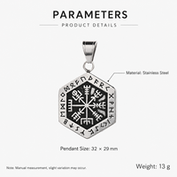 Collier pendentif boussole Vegvisir vintage en acier inoxydable 316L, double face, avec runes Futhark, amulette viking pour homme, cadeau