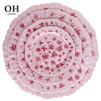 Ohere Belles assiettes de vaisselle en porcelaine en forme de fleur rose pour le mariage personnalisable pour la location/décoration