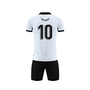 Conjunto Deportivo de Fútbol para Hombre, Camiseta Blanca con Pantalones Cortos Negros, Cuello en V, Manga Corta, Poliéster que Absorbe la Humedad - Product Image 2