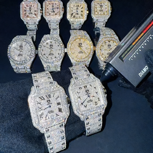 นาฬิกาข้อมือผู้ชายคุณภาพสูง ประดับเพชรเต็มหน้าปัด ชุบทอง หน้าปัดแบบอารบิก ผ่านการทดสอบเพชรโมอิสซาไนต์ ระบบออโตเมติก - Product Image 1