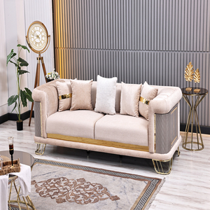 Ensemble de canapés capitonnés en velours de luxe moderne, style italien, tissu, pieds en acier inoxydable doré, meubles de salon pour appartement - Product Image 5
