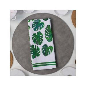 Aesthetic Green Leaves Cotton Linen Dish Towel 45x70 Cm 250 GSM Lint Free <b>Absorbent</b> Fabric ISO 9001 Durable Kitchen Work Use - Product Image 1