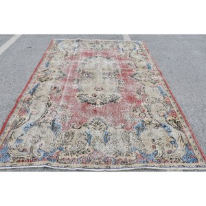 Alfombra Kilim Tradicional Turca Hecha a Mano, Ecológica, Rectangular, 6.5 x 9.4 pies, Roja Beige, Lana y Látex, Diseño de Patchwork de 10 mm - Product Image 1