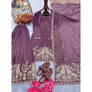 Ensemble haut et palazzo brodé floral de créateur avec dupatta, vêtements tissés de haute qualité pour femmes, tailles XXL-2XL, en micro-coton doux - Product Image 4