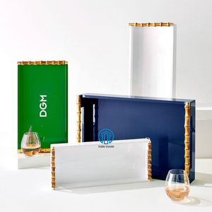 Plateau de service en laque de haute qualité de luxe avec poignées en bambou beau plateau en laque fait main brillant accessoires de décoration pour la maison - Product Image 1