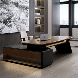 Modern Brown Wood <b>L</b>-<b>Shaped</b> Executive <b>Desk</b> with Built-In Power Outlet Rounded Edges 1-Year Warranty - Product Image 2