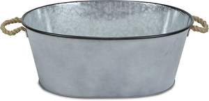 Large Oval Metal Bucket with <b>Rope</b> Handle Rim Galvanized Gray Brown <b>Black</b>-for Party Decorations - Product Image 2
