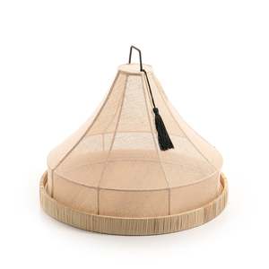 Decoración de Ramadán, Cubierta de Lino en Forma de Cono con Bandeja Redonda de Ratán, Cubierta de Alimentos de Fibra, Hecho a Mano en Vietnam - Product Image 1