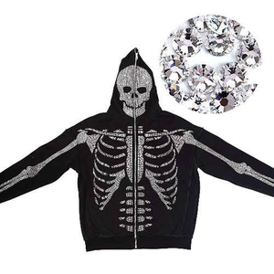 Personnalisé nouveau élégant imprimé brodé Stonewashed strass hiver hommes pleine fermeture éclair thermique à capuche 100% coton coupe ample - Product Image 2