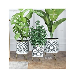 Juego de diferentes tamaños de tres macetas con soporte de hierro de color dorado, macetas decorativas para plantas y flores a precios baratos - Product Image 4