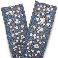 Ruban métallique polyester bleu uni avec motif floral scintillant pour décorations de Noël, anniversaire, Halloween, mariage