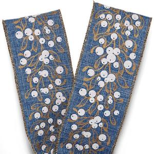 Solid Color Berries Blue <b>Wire</b> <b>Ribbon</b> Sparkling Floral Design for Christmas Birthday Halloween Wedding Decor Polyester Metallic - Product Image 4