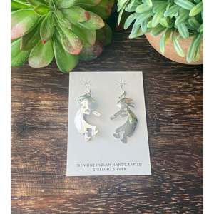 Sterling Silver Kokopelli <b>Dangle</b> <b>Earrings</b> with Pearl and <b>Diamond</b> Accents for Wedding and Party - Product Image 1