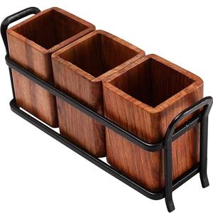 Soporte de madera rústico hecho a mano de un solo nivel, soporte de madera de mango de Acacia Natural, estante de almacenamiento de herramientas de cocina hecho en La India - Product Image 1