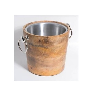 Top vente seau à glace en bois intérieur en acier inoxydable avec poignées latérales Logo personnalisé bouteille de vin boisson refroidisseur de boisson - Product Image 5