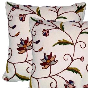 Housse de coussin en laine et jute brodée à la main avec coutures Crewel Design de feuilles florales Boho pour la maison et l'hôtel - Product Image 5