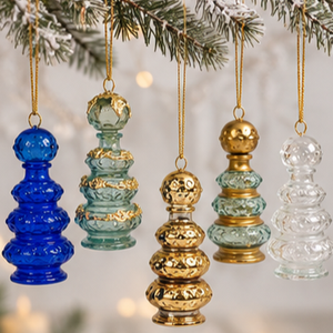 Ornements de Noël en verre de luxe avec décoration en métal doré, décorations artisanales pour la maison, objets de collection pour la décoration de Noël - Product Image 1
