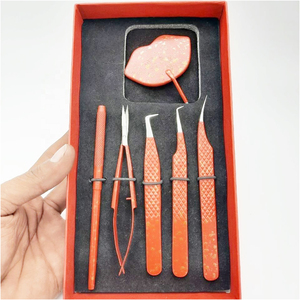 Ensemble de pinces à épiler d'extension de cils en acier inoxydable de qualité supérieure professionnelle outils de beauté faits à la main en or rouge - Product Image 4