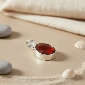 Pendentif en argent 925 avec cornaline rouge pour femmes, plaqué rhodium, or rose, pierre précieuse, bijoux religieux avec charme en rubis - Product Image 1