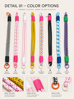 Dragonne de téléphone portable en nylon tressé coloré avec double clip et languette de fixation, accessoires DIY