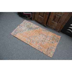 2x3.5 ft Rug, Vintage Turkish Rug, <b>Brown</b> Blue Floral <b>Wool</b> Rug - Product Image 4