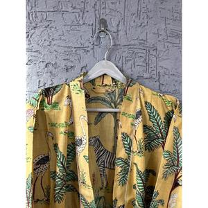 Indian Cotton Forest Animal Art Long Kimono Robes <b>Dresses</b> for Womens <b>Night</b> <b>Sleep</b> Wear Vintage Swim Bikini Ethnic Plus Size Kurta - Product Image 2
